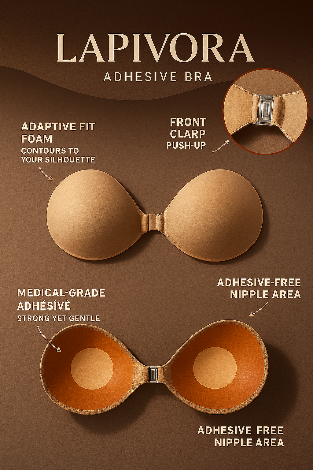 Reusable Silicone Strapless Bra for Women | Invisible Push-Up Bra | Seamless, Sweatproof, & Skin-Friendly