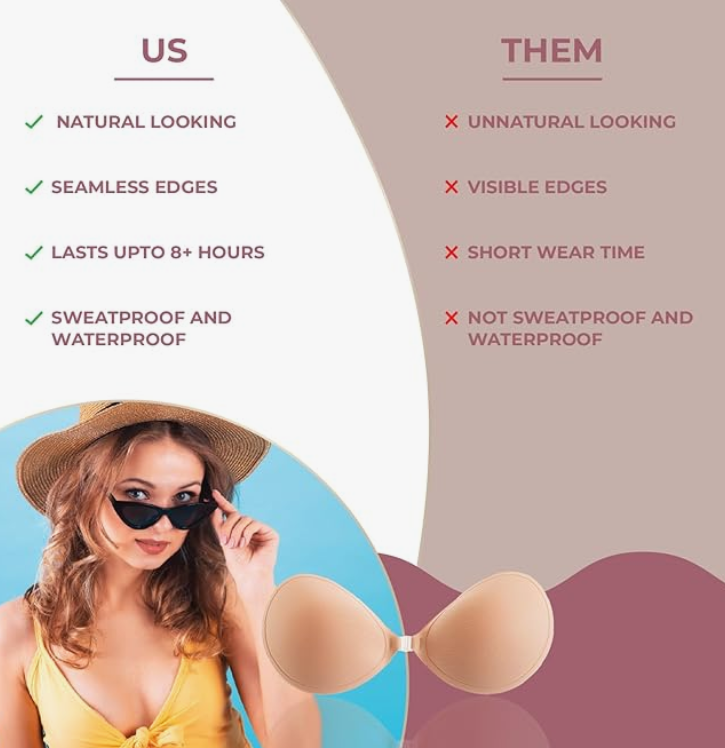 Reusable Silicone Strapless Bra for Women | Invisible Push-Up Bra | Seamless, Sweatproof, & Skin-Friendly