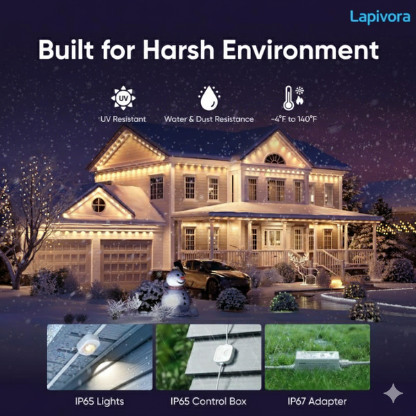 Permanent Outdoor Lights, White, LED Lights Smart RGB Lights Daily and Festive Up. AI Lighting Themes for Christmas APP Control