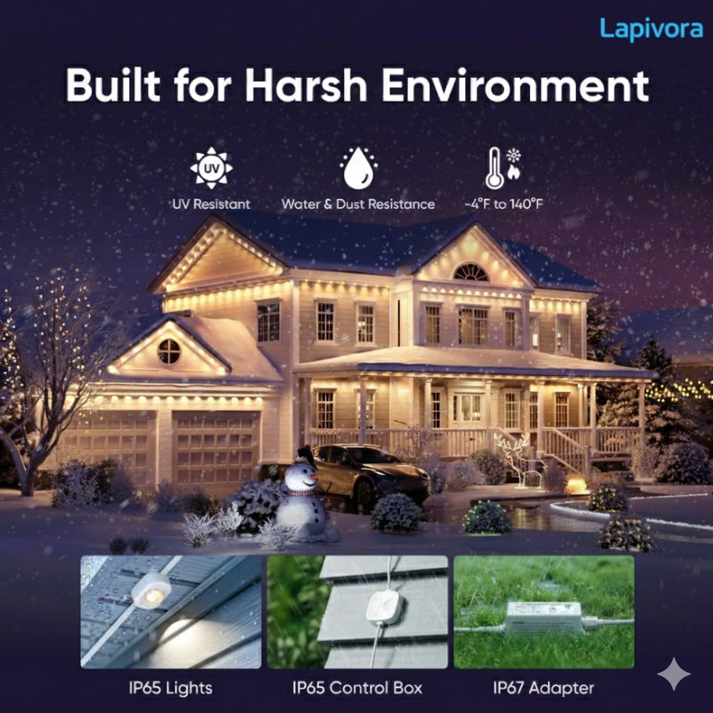 Permanent Outdoor Lights, White, LED Lights Smart RGB Lights Daily and Festive Up. AI Lighting Themes for Christmas APP Control