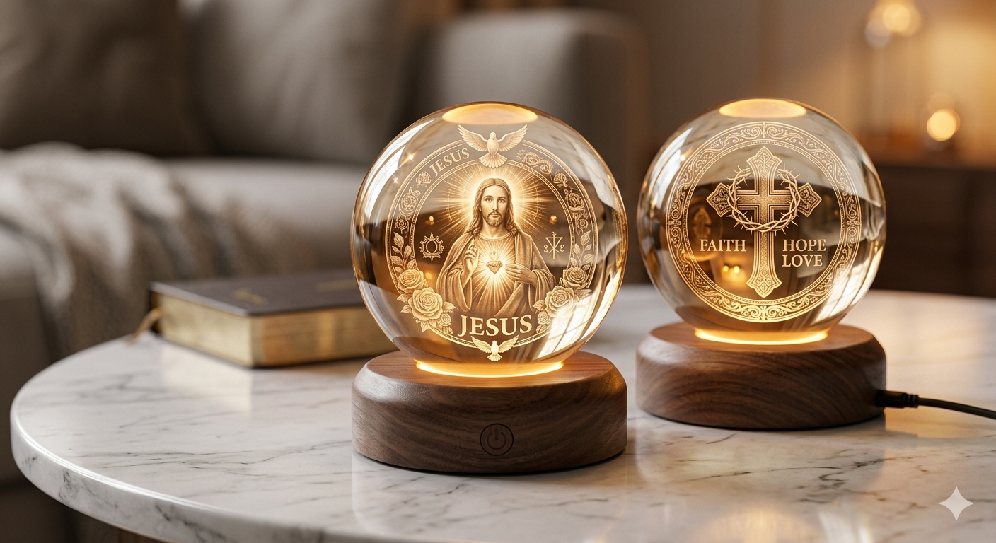 Christian 3D Crystal Ball LED Lamp Set