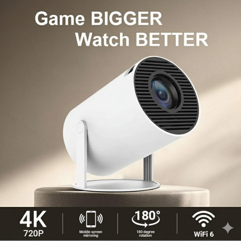 Outdoor Portable Projector Mini 4K Decoding Projector with 5G WiFi 6 & Bluetooth