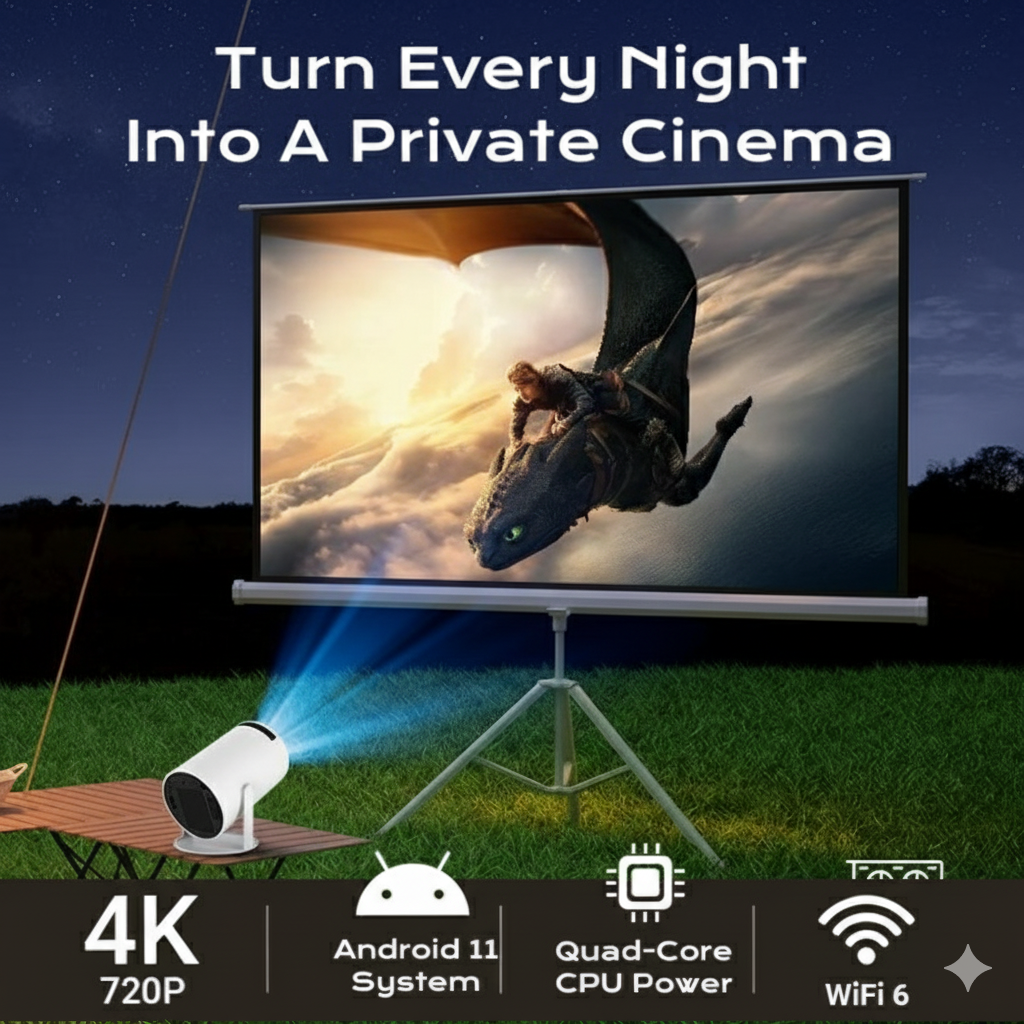 Outdoor Portable Projector Mini 4K Decoding Projector with 5G WiFi 6 & Bluetooth
