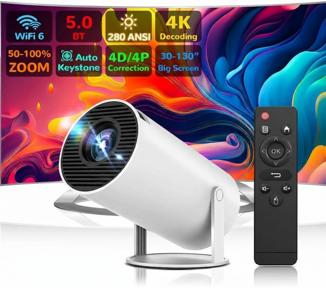Outdoor Portable Projector Mini 4K Decoding Projector with 5G WiFi 6 & Bluetooth