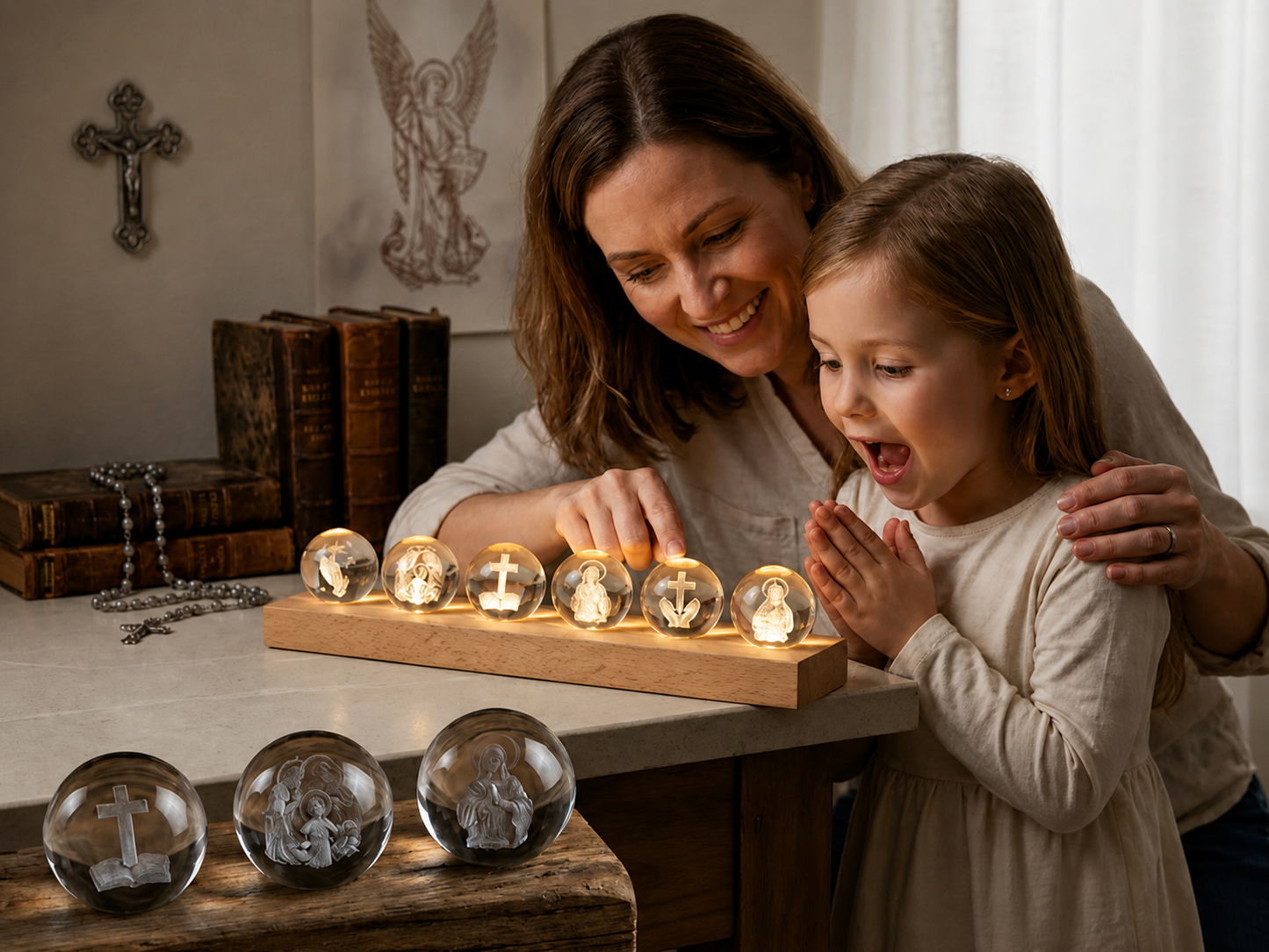 Christian 3D Crystal Ball LED Lamp Set